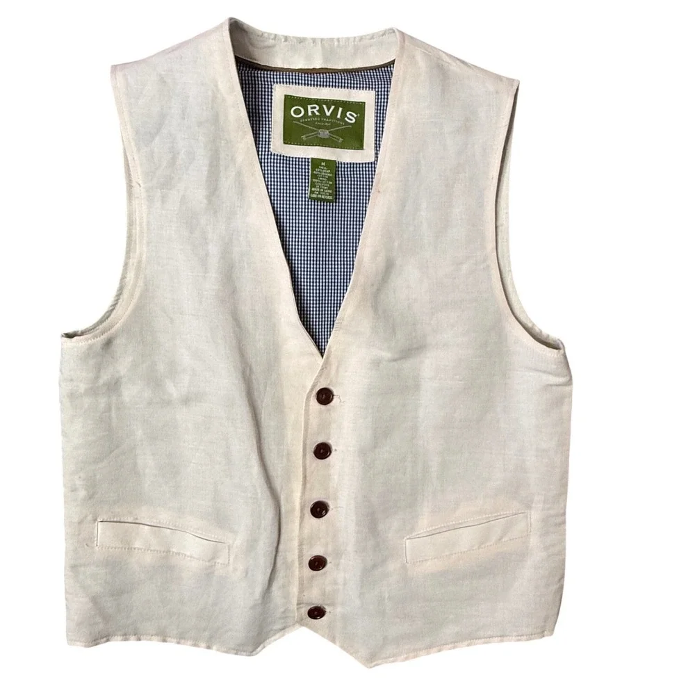 Orvis Hemp Organic Cotton Vest Mens M Gigham Plaid lined Heritage Minimalist‎